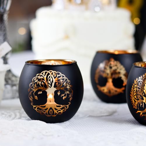 Black Gold Tree of Life Votive Candle Holders Set of 6 - Wedding & Party Decor