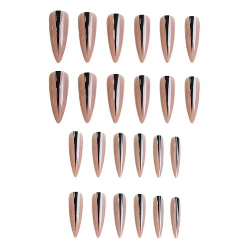 Long Black Stiletto Press-On Nails with Design - 24 Pack Variation of 72FN0005-04