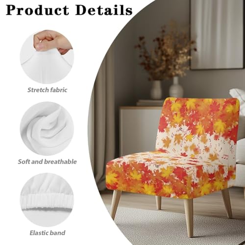 Stretch Armless Accent Chair Cover - Falling Maple Leaves Design, Furniture Protector for Living Room Thanksgiving