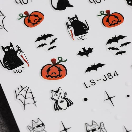 Halloween Nail Stickers Pumpkin Ghost Cat Bat Spiderweb 3D Decals Style-10