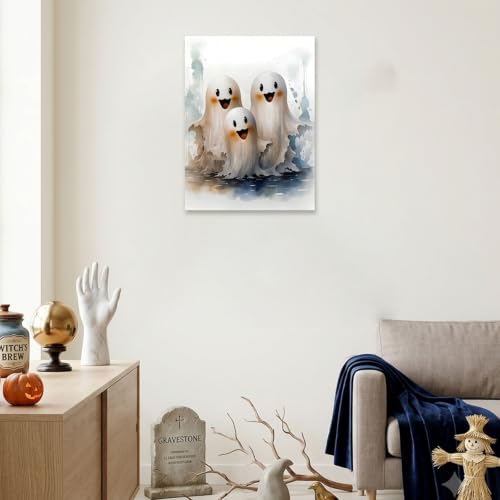 Halloween Canvas Wall Art - Whimsical Ghosts in Haunted Forest 18x24 Inches - Dark Romantic Home Decor