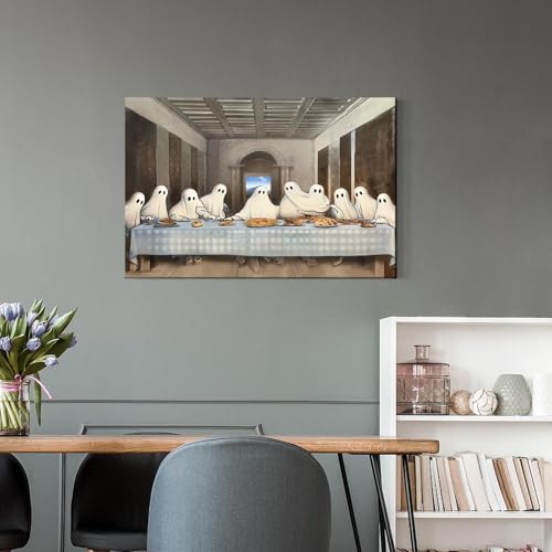 Halloween Canvas Wall Art Poster Spectral Last Supper Ghostly Figures for Living Room Bedroom