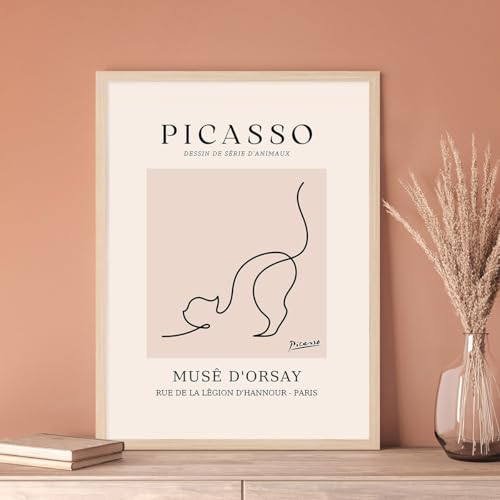 Line Cat Wall Art Picasso Abstract Line Drawing Canvas Print - 16x12 Inch