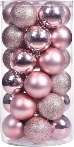 Pink 2.36-inch Shatterproof Christmas Ball Ornaments - 30 Count Holiday Tree Decorations