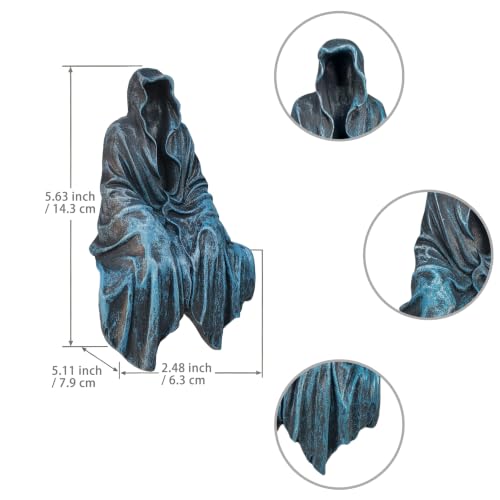 Gothic Resin Sitting Figurine - Blue Grim Reaper Shelf Decor for Halloween & Gothic Rooms