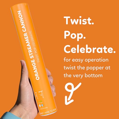 Orange Biodegradable Streamer Poppers & Cannons 2-Pack - No-Mess Outdoor Fun
