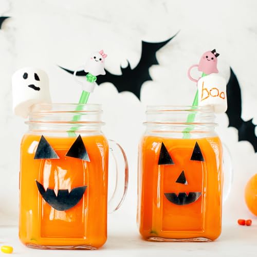 Halloween Ghost Silicone Straw Cover Caps - Pink & White Bow - Style2