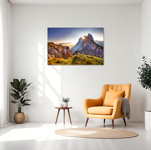 Sunlight Mountain Wall Art - Nature Canvas Print with Framed Lake & Teton Landscape, 20x30 inches - Ready to Hang, National Park Decor - Variation YZ-NAPARK-05