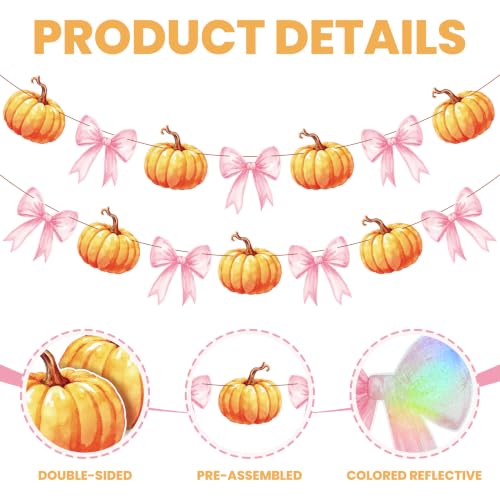 Autumn Pumpkin Banner with Pink Bows - Halloween & Fall Party Decor, 2 Pieces