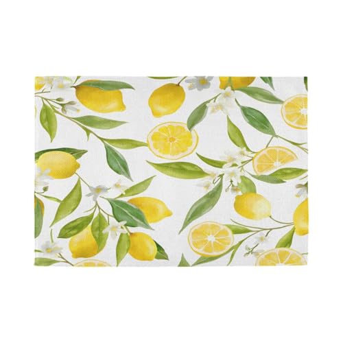 Set of 6 Washable Non-Slip Lemon Flowers Placemats - Heat Resistant Burlap Table Mats for Dining & Kitchen