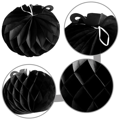 Black Pumpkin Honeycomb Decorations - 10 Inch Paper Centerpieces for Fall Parties (6 PCS)
