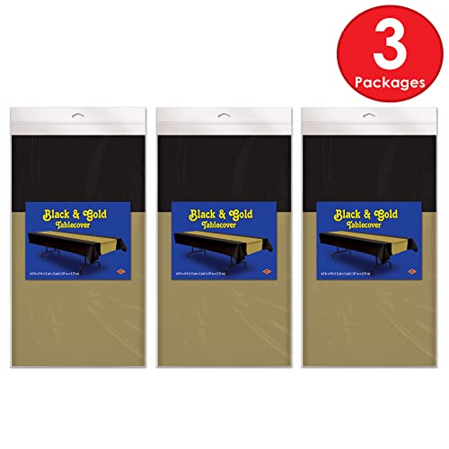Black & Gold Striped Table Cover - 3 Pack for Party & Graduation Events