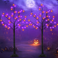 Halloween Black Lighted Tree with Orange & Purple LED Lights - 4Ft 2-Pack - Bendable Indoor Outdoor Decor