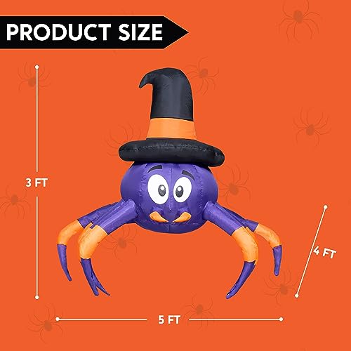 Halloween Inflatable Spider with LED Lights for Car Trunk Decor, 5ft Outdoor Yard Decoration