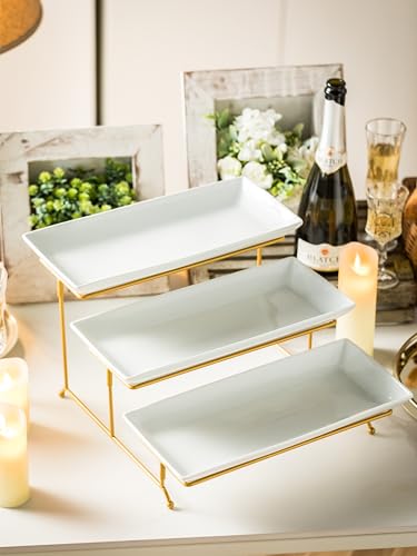 14 In Gold 3-Tier Serving Tray with Adjustable Stand for Parties & Events