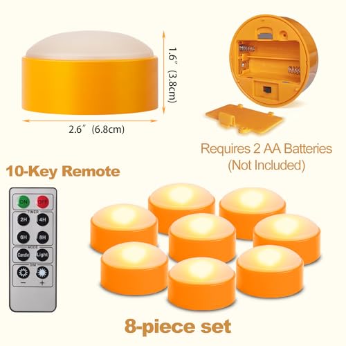 Orange Pumpkin LED Lights with Remote - 8 PCS Halloween Jack-O-Lantern Decor