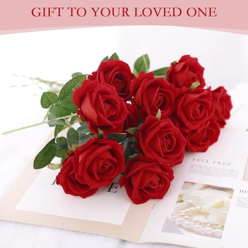 Artificial Red Roses Bulk - 100 Realistic Silk Flowers with Bendable Stems