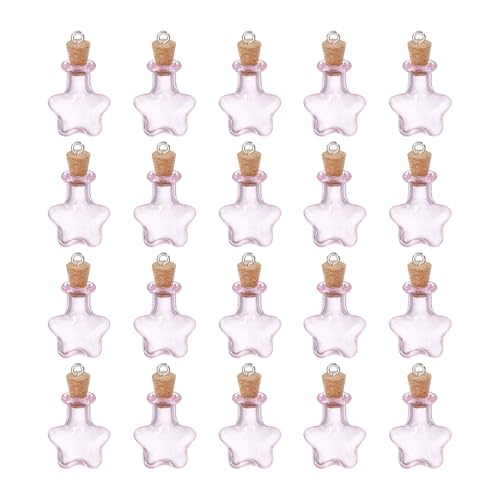 Mini Glass Bottles with Cork Stoppers - Pink Star Small 20 Pcs