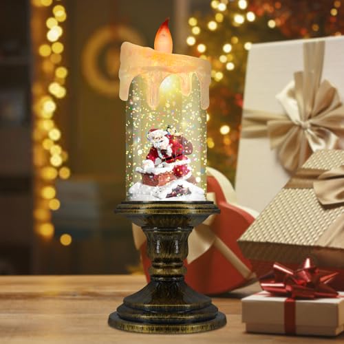 Santa Flameless LED Candle with Snow Globe and Flickering Light - Christmas Decoration