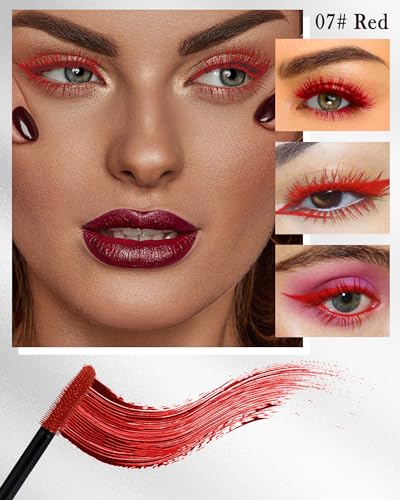 Colored Waterproof Mascara for Eyelashes - White + Red, 5D Lengthening & Volumizing