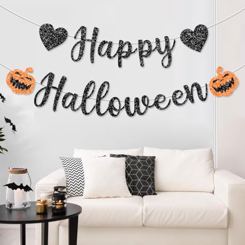Pre-String Halloween Banner with Glitter Pumpkin & Scary Font - Outdoor Party Decor