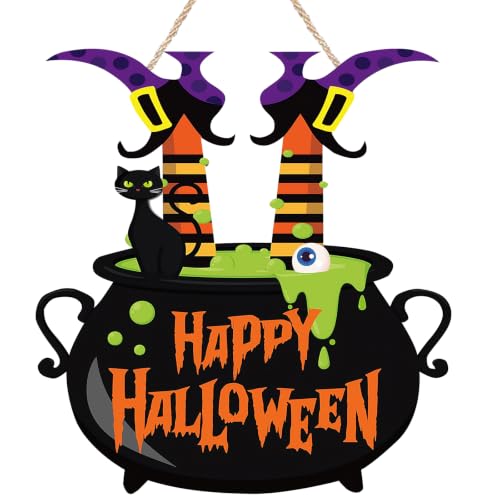 Halloween Witch Door Sign Wooden Wreath for Front Door Decoration