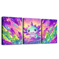 3D Axolotl Wall Art Set - Purple Green Canvas Posters for Home Decor