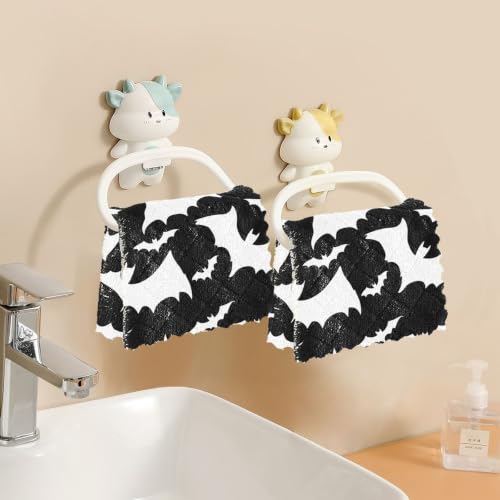 Halloween Bats Kitchen Dish Towels 6 Pack - Absorbent Reusable Cloths for Drying & Cleaning