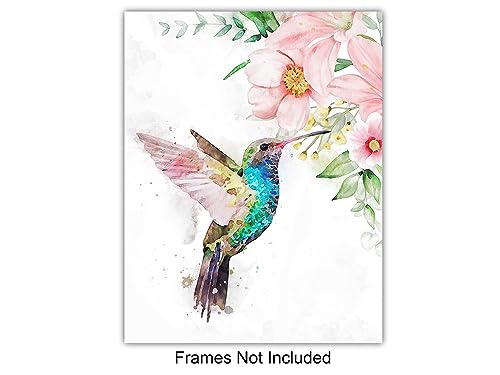 Boho Hummingbirds Wall Art Print - Shabby Chic Farmhouse Decor for Bedroom & Living Room