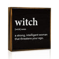 Witch Definition Halloween Wooden Decor Sign for Table Shelf - Black, 5x5 Inches - Variation: Witch
