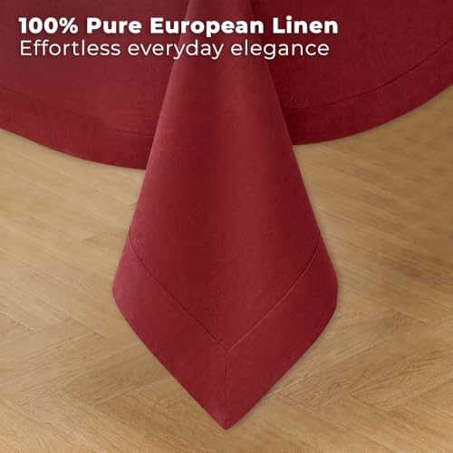 Rectangular Red Linen Tablecloth 60 x 120 Inch - Pure European Flax, Machine Washable