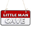 Wooden Little Man Cave Sign - Red & White Door Decor, 11.8 x 6 Inches