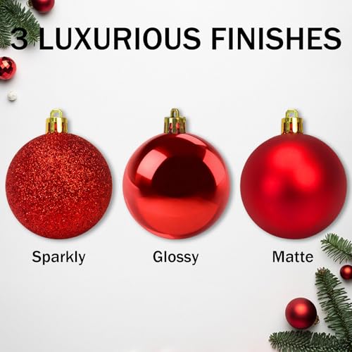 Red Christmas Ornaments Set - 24 Shatterproof Holiday Tree Bulbs