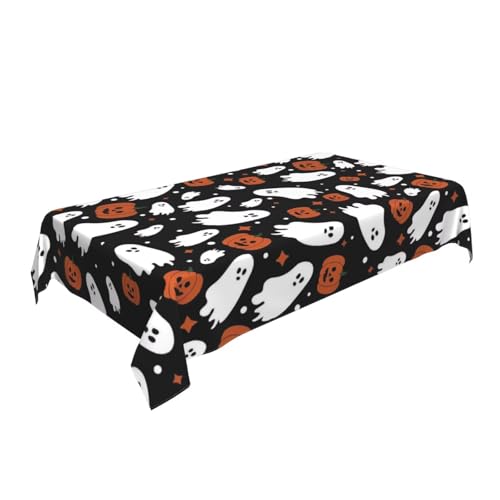 Halloween Tablecloth 60 x 84 Inch Rectangle Ghost Pumpkin Design - Orange & Black