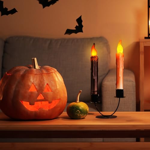 Halloween Flameless Taper Candles Set - Real Wax Hand Dipped, 6.5 Inch, 6 Pack