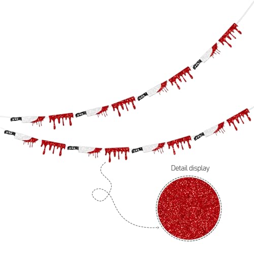 Halloween Blood Drip Banner Garland with Glitter Knife - Red Silver Black Variation