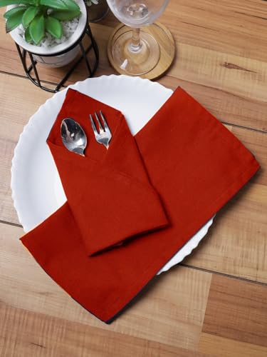 Cotton Dinner Napkins Set of 4 - Red 18x18 Inch Washable Table Linen for Dining & Parties