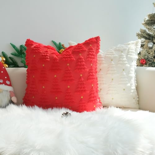 Decorative Pillow Covers Pack of 4 Faux Fur Christmas Tree 24x24 Inches