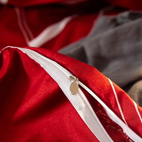 Red White Twin Geometric Comforter Cover Set - 2 Pieces Microfiber Bedding