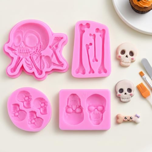 Halloween Skeleton Skull Bone Silicone Mold Set of 4 - Cake and Craft Decorations G
