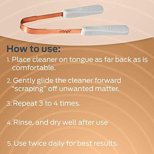 DrTung’s Copper Tongue Scraper - Effective Tongue Cleaner for Fresh Breath | Comfortable Grip & Travel Case