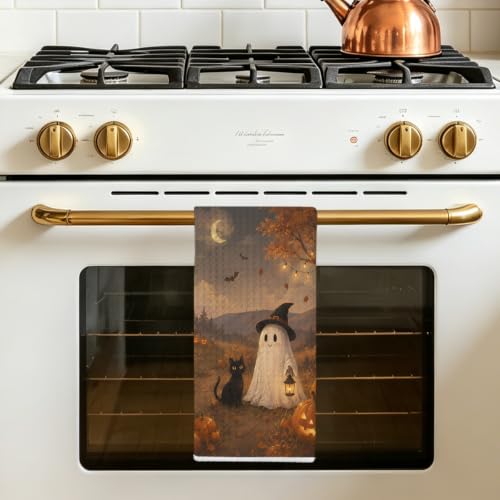 Ghost Cat Halloween Kitchen Towels - Pumpkin Hand Towels - Multi 1670