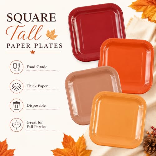 Multicolor 48pcs Fall Disposable Square Paper Plates 7 Inch Party Decor