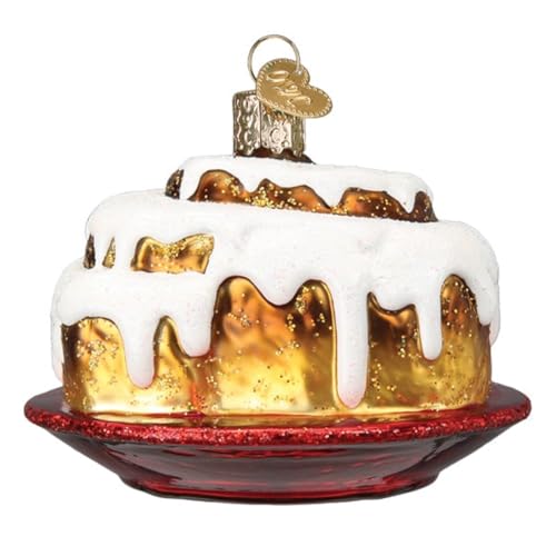 Christmas Tree Ornament - Hand-Painted Glass Cinnamon Roll with Icing & Glitter, Holiday Decorations