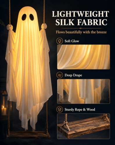 5 Ft Swinging Ghost Outdoor Decor - Halloween Swaying Ghost on a Swing