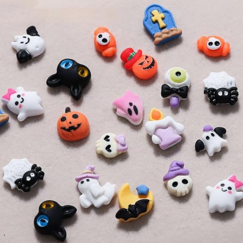 Halloween 3D Ghost Nail Charms Set with Pumpkin Skull Cats Bats Rhinestones - Cat Bats Variation