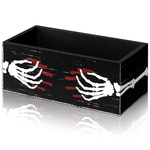 Halloween Wooden Candy Bowl - Skeleton Hand Trick or Treat Serving Dish Variation
