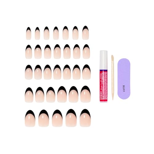 Full of Fun Short Almond Press On Nails with Glue - Black, Medium, 32 Nails