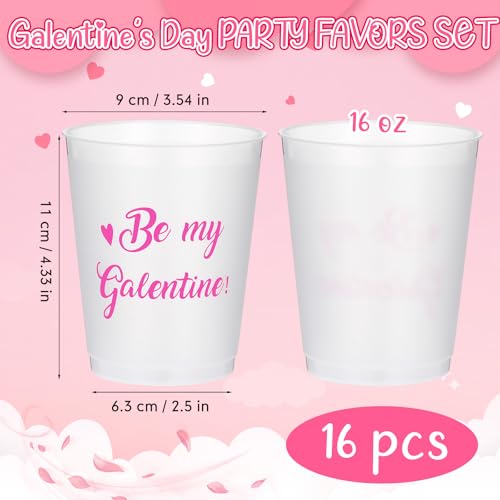 16 Pack Pink Heart Galentine's Day Plastic Cups - 16oz Celebration Drinkware