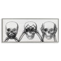 Speak See Hear No Evil Skulls Wall Art - 13x30 Inch Framed Giclée Print, Gray Variation